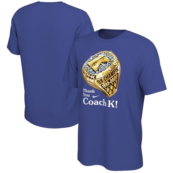 NEW Nike Duke Blue Devils Thank You Coach K Ring T-Shirt Men’s XL Royal Blue - Picture 1 of 8